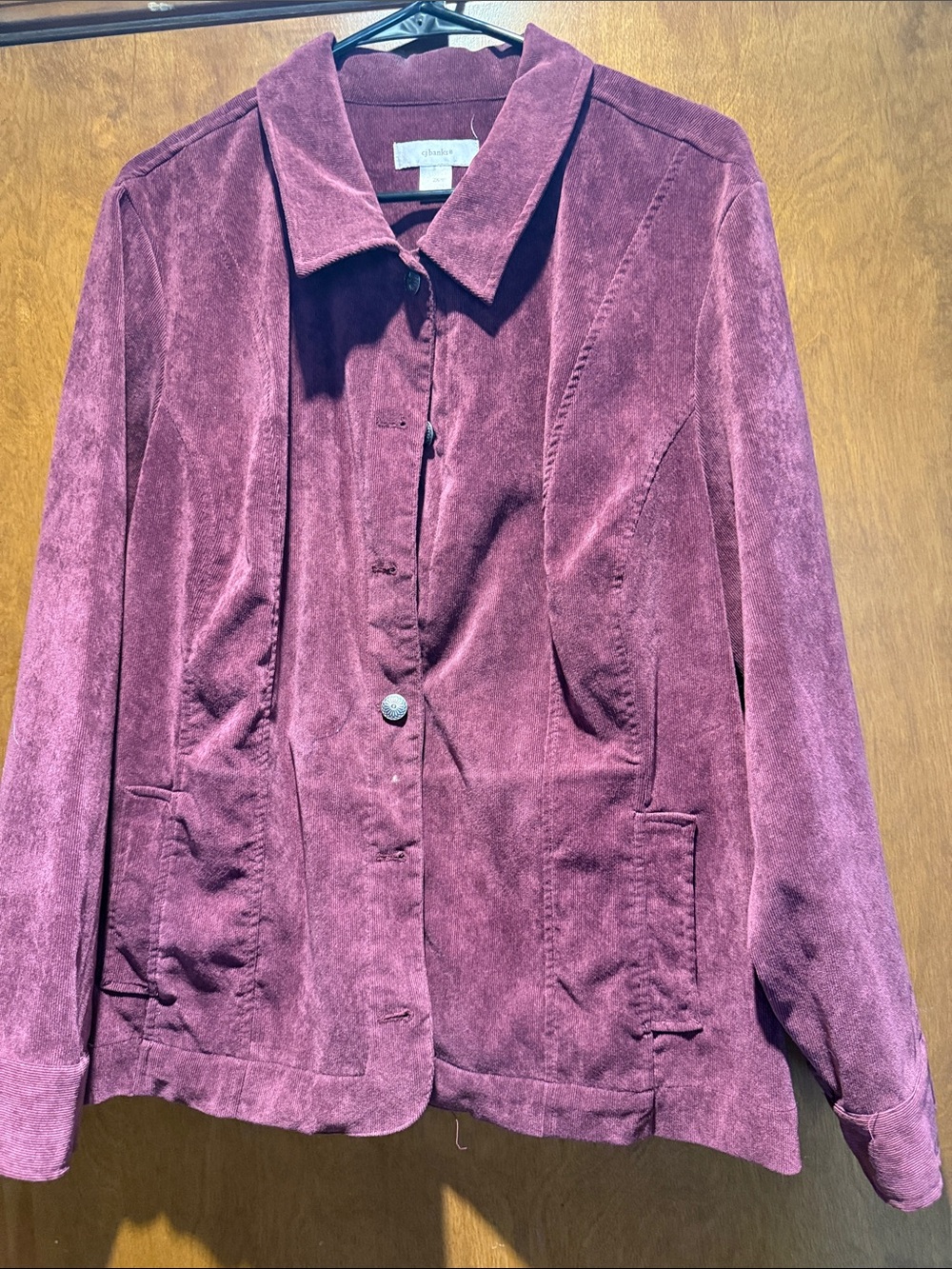CJ Banks Plum Corduroy Button-Front Utility Jacket